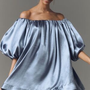 Anthropologie Mare Mare Blue Off-the-Shoulder Mini Dress